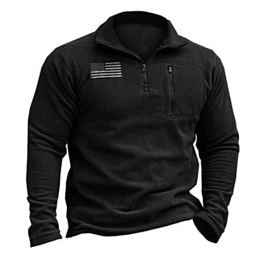 GRMNSG Mens Tactical Fleece Jacket Quarter Zip Pullover Soft Warm Sweatshirt Black