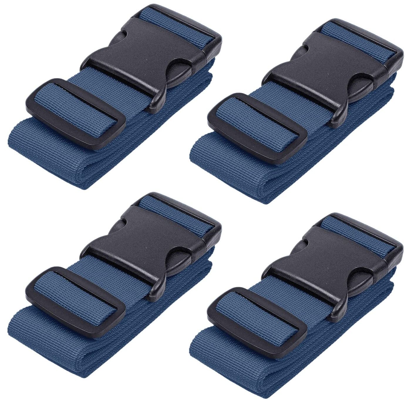 Luggage Straps for Suitcases TSA Approved - Navy Blue, 4 PK - Premium Nylon Belts for Suitcase, Briefcase & Travel Bag - Adjustable Strap Length 46" - 78"