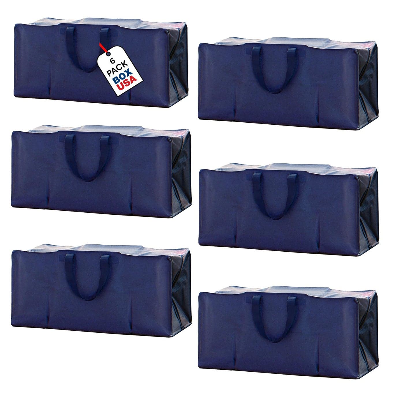 BOX USA 6 Pack Extra Large Blue Moving Bags with Handles Zippers Heavy Duty Storage Totes Packing Dorm Room Essentials College Space Saving
