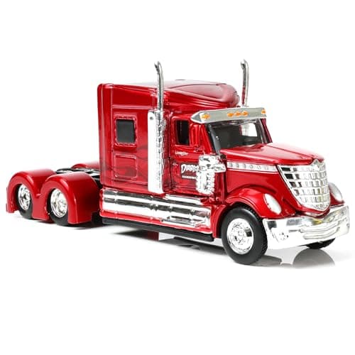 Risopen Semi Truck Toy, 1/64 Scale Alloy Metal Diecast Heavy Semi Truck Trailer Head Toy Model, International Lonestar Diecast Tow Traktor Gift for Boy Adult Model Car Collector -Red