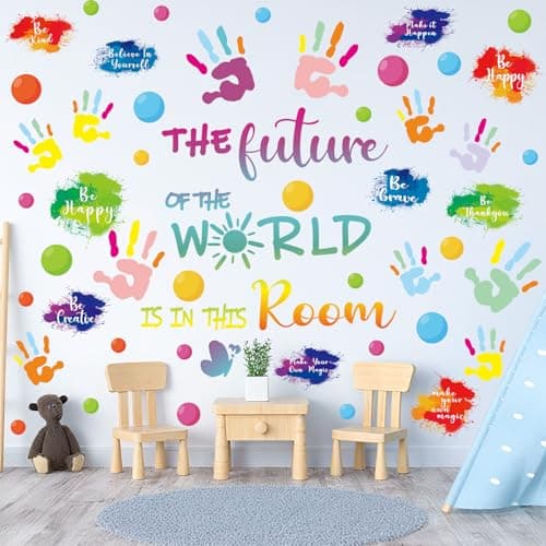 Colorful Inspirational Wall Decals for Classroom Decor Vinyl Paint Splatter Handprint Inspirational Quotes Wall Stickers for Kids Bedroom School Nursery Decorations
