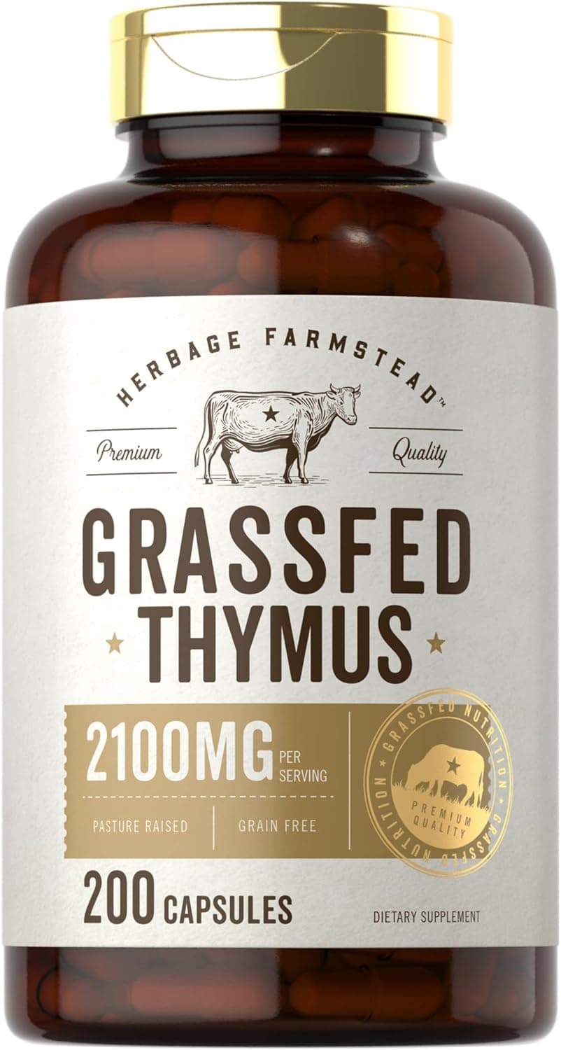 Carlyle Grass Fed Beef Thymus Bovine Supplement 2100mg 200 Capsules Pasture Raised NonGMO Gluten Free by Herbage Farmstead