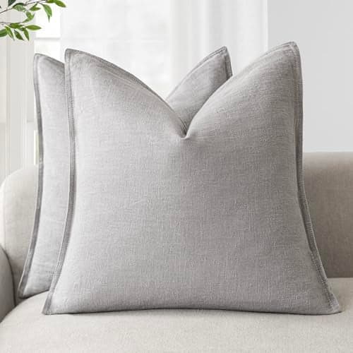 Foindtower Pack of 2, Decorative Linen Soild Throw Pillow Covers Soft Accent Cushion Case Boho Farmhouse Pillowcase for Chair Couch Sofa Bedroom Living Room Home Decor 22 x 22 Inch Light Rustic Gray