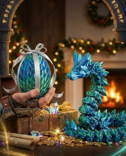 Easter Basket Stuffer 3D Printed Dragon Egg that Hatches Poseable BlueGreen Dragon Reusable Treasure Chest Fidget Gift for Kids 310 Collectors Fantasy Lovers BlueGreen