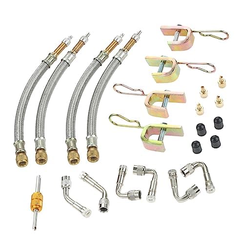 PETCHOR Valve Stem Extension, 4PCS 7Inch Stainless Steel Braided Valve Stem Extender, 6PCS 45 90 135 Degree Brass Valve Stem Extender Tire for Car Truck Motorhome Trailer RV Trailer Vehicle