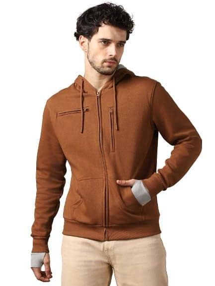 NOBERO Unisex-Adult Fleece Neck Hooded Regular Fit Sweatshirt (1M-Twzp-R0002_Mocha Bisque_S