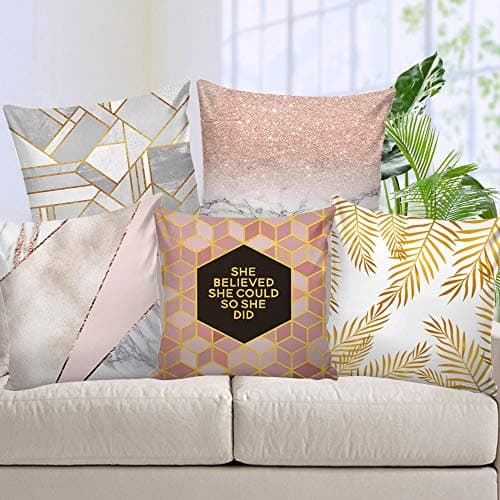 AEROHAVEN Velvet 250TC Cushion Cover, 12 x 12 Inches, Pink, Peach, 5 Pieces