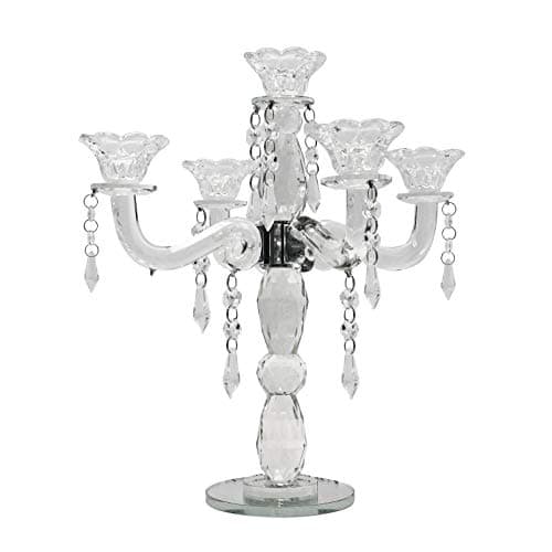 Allgala Crystal Candle Holder 5-Arm Taper Candlestick Crystal Candelabra - Centerpiece for Home Wedding Event and Party Festival