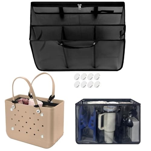 XYFuuee Beach Bag Organizer Inserts for Original Large Bogg Bag Accessories with 8 Removable Metal Fasteners Lightweight Mesh Insert Divider Pouch Organizing Rubber Tote Save Space Black XL