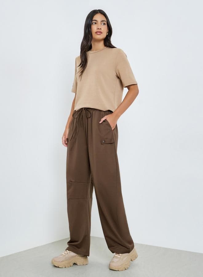 Brown Wide Leg Joggers with Drawstring