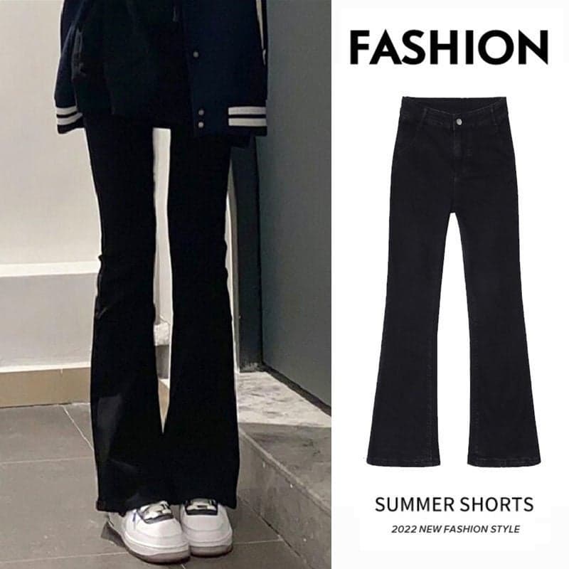 Petite Black Straight-Leg Jeans For Women, Plus Size, Loose Fit, Slimming, High-Waisted, Wide-Leg, Slight Flare, Long Pants For Commuting