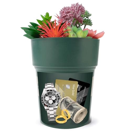 Flower Pot Diversion Safe with Hidden Storage-Hidden Safe for Storing Valuables,Secret Stash Key Hider,Hide a Key, Artificial Plants Include, Green