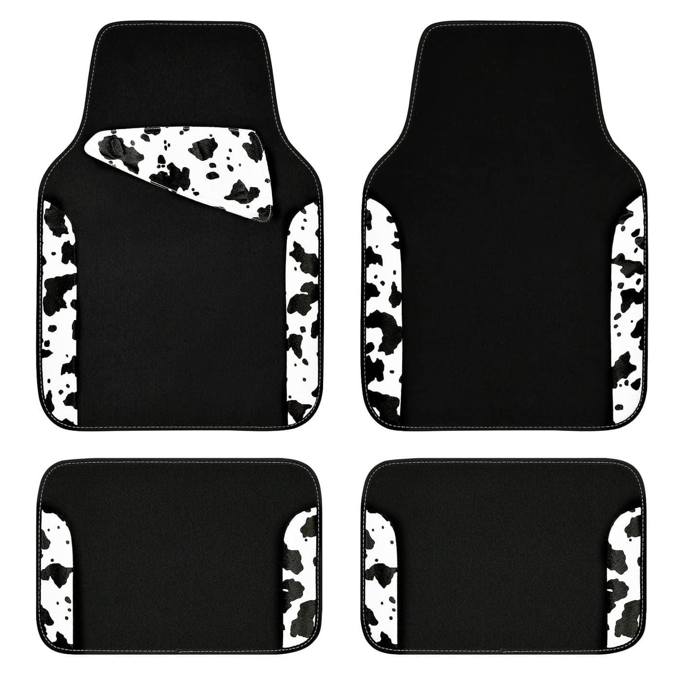 CAR PASS Waterproof Universal Fit Car Floor Mats Cow Print Car Mats Fit for SUVVanssedans TrucksSet of 4pcs Car Carpet with Driver Heel Pad and Nibs Backingor Cute Women Girly Funny Black White