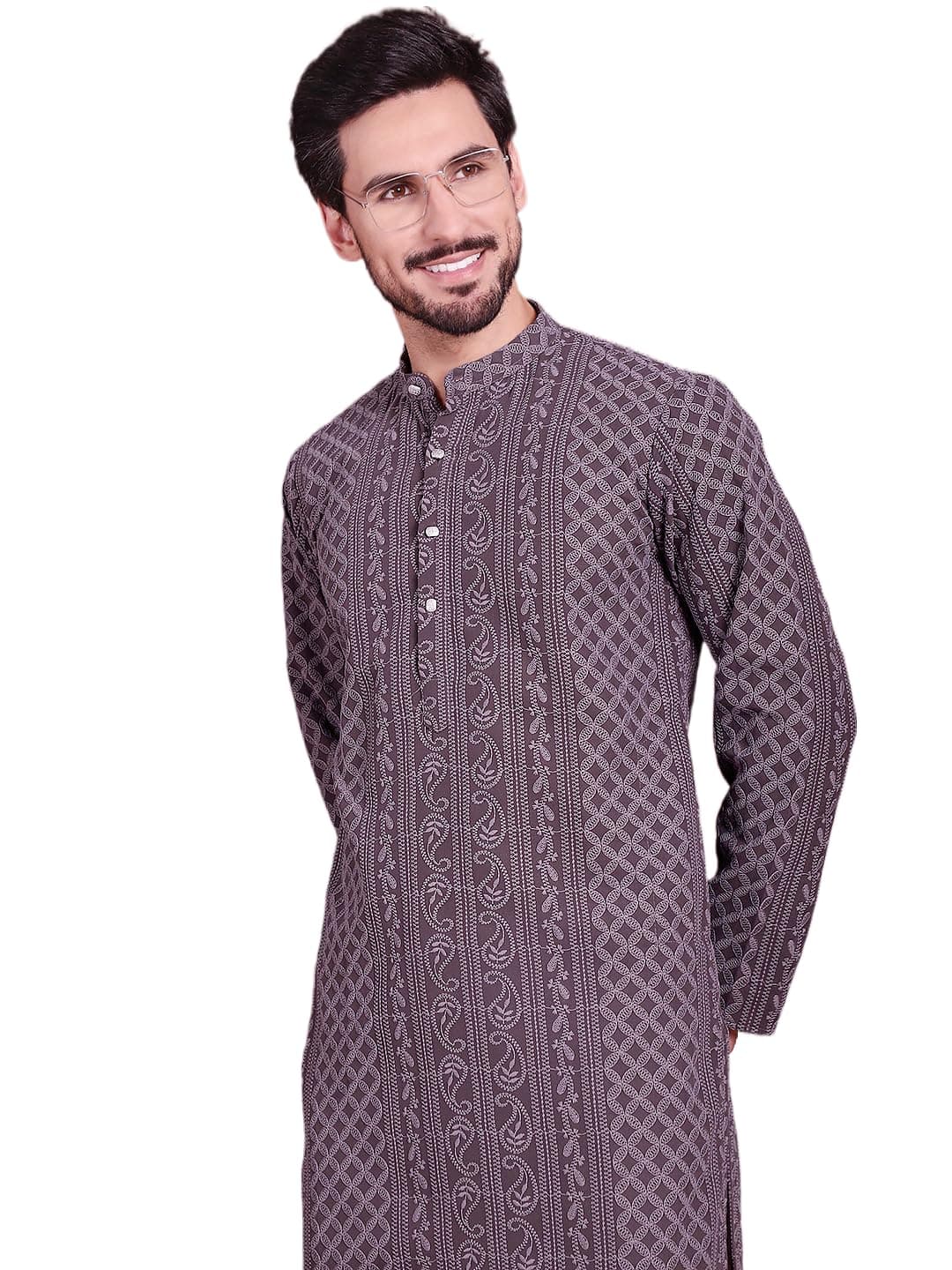 Jompers Men Chikankari Embroidered Kurtas (Grey, L)
