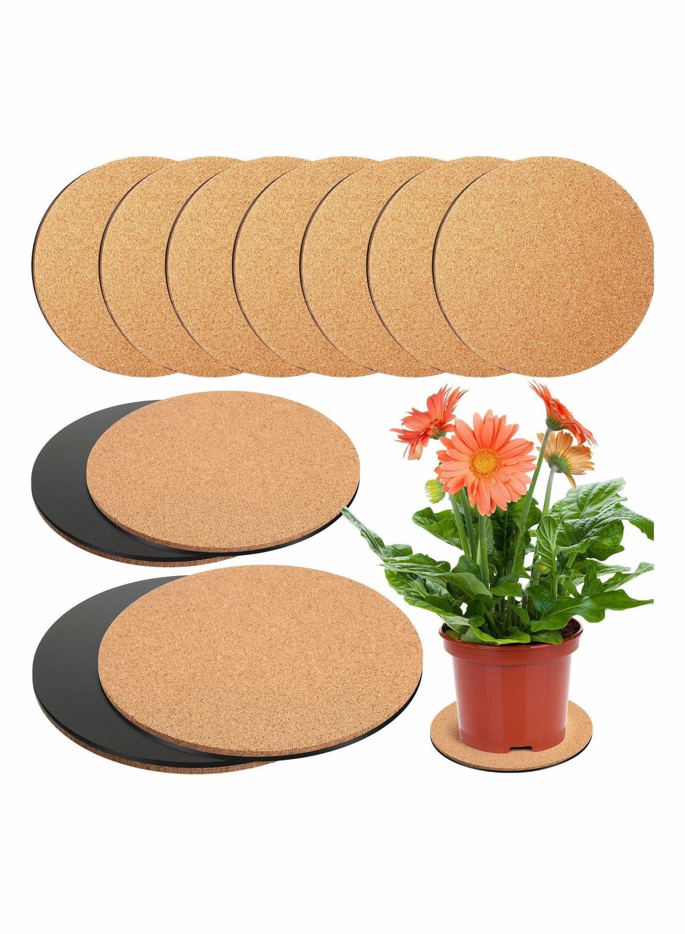 Cork Plant Plastic Mat Round Absorbent Plate Pad Table Board Pads for Gardening Indoor Outdoor Pots DIY Craft Project (4 inch, 6 8 inch)10 Pieces