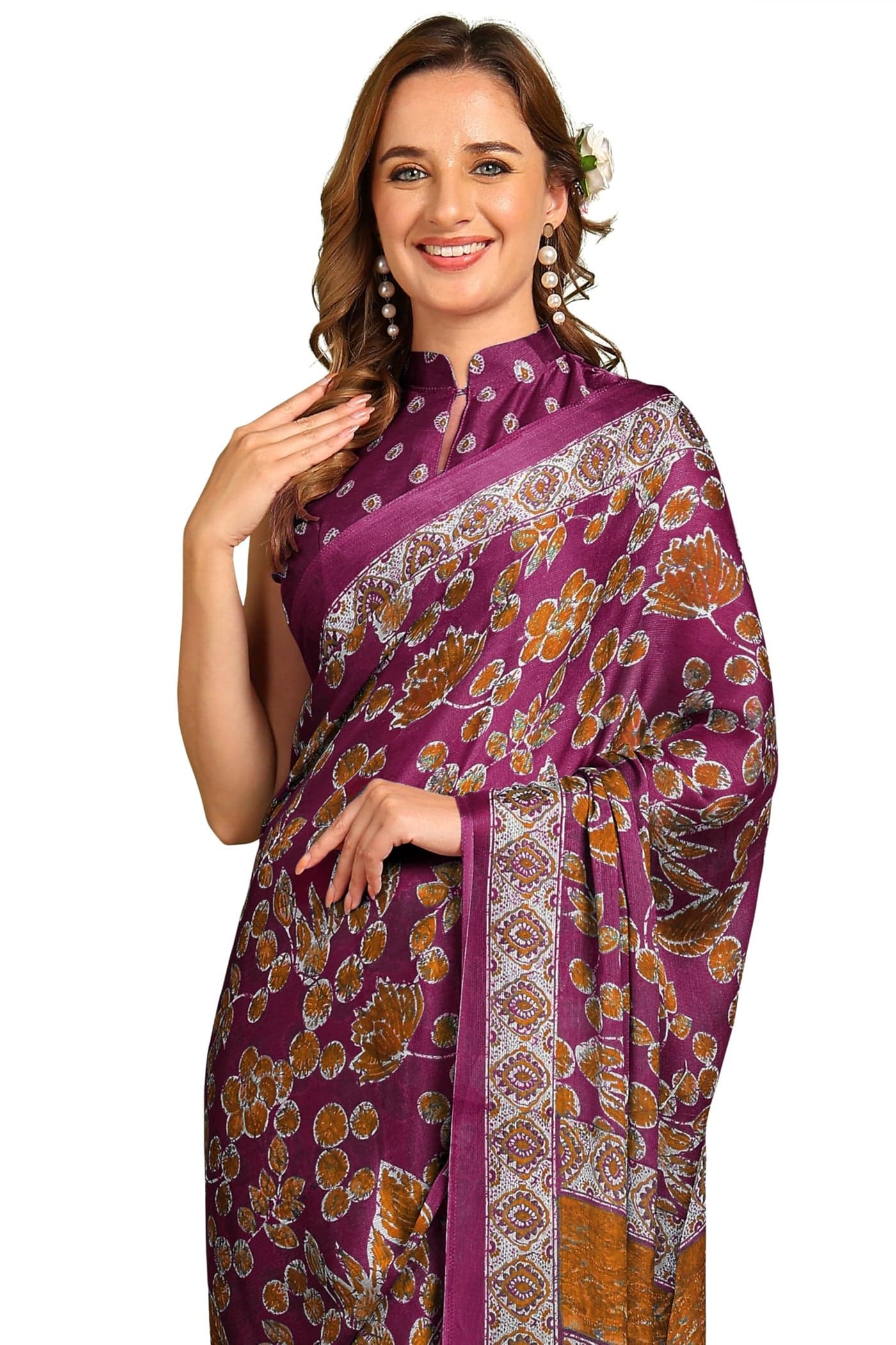 MIRCHI FASHION Chiffon Georgette Floral Printed Sarees for Women with Blouse Piece (42721-Magenta, Rust)