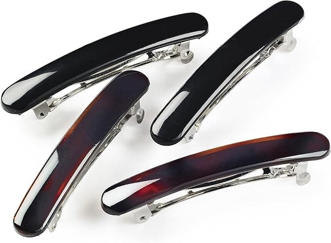 Manicare Mini Hair Barrettes Pack Of 4 Hair Clips For Decorating or Sectioning Hair Secure Grip Gentle On The Hair And Scalp Elegant French Clasp Tortoiseshell and Black