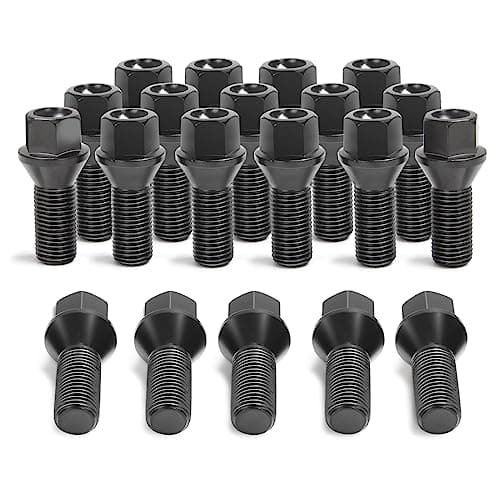 14x1.5 Lug Bolts Fit for A3 A4 A5 A6 A7 A8 S3 S4 S5 S6 S7 S8 Jetta Tiguan Golf Beetle CC, M14x1.5 Lug Bolts Black 20PC 28mm Shank(OEM Length) 52mm Length Conical Bulge Seat