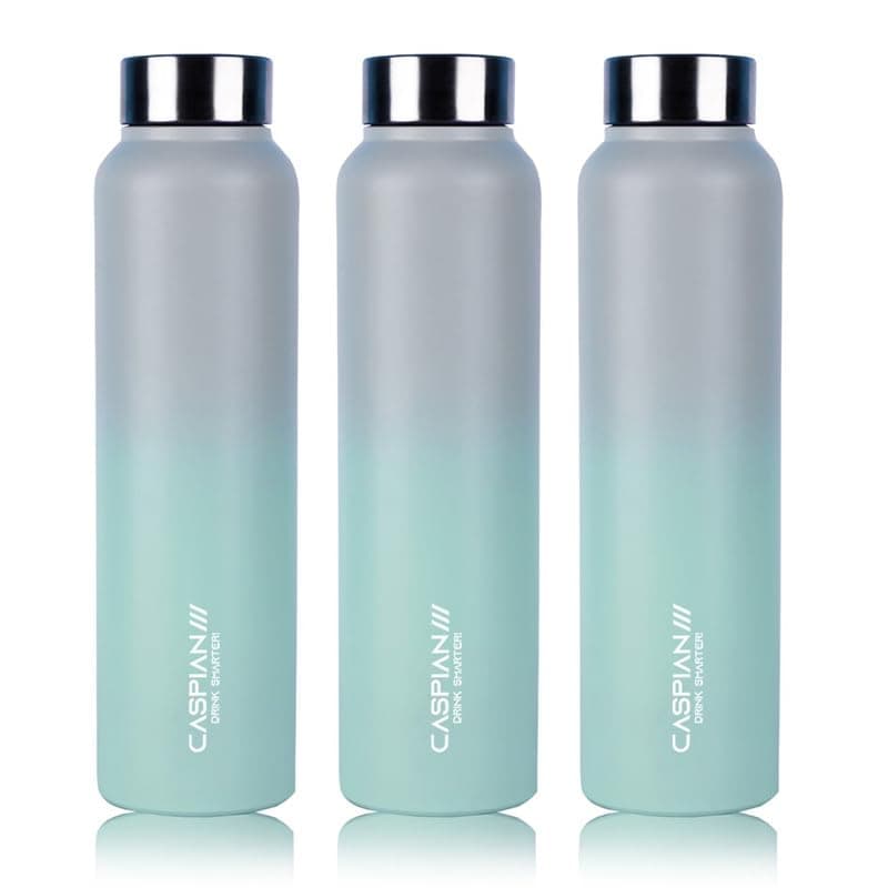 CASPIAN /// Astra ISI Certified Stainless Steel Water Bottle 1ltr.(Grey & Green, 1 Litre, Set of 3)|Leak Proof Thunder for Fridge Home Office Travel School Kids Boys Girls Adults Sports Gym|BPA Free