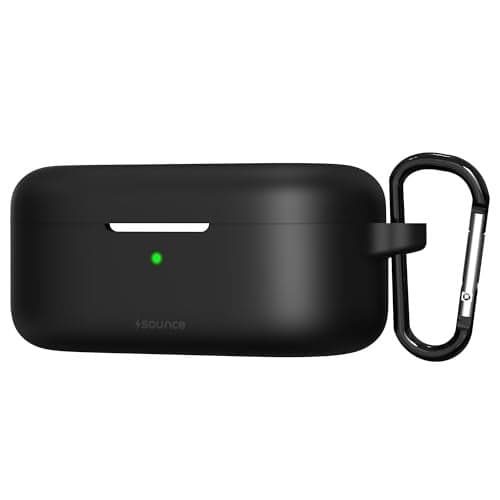 Sounce Silicone Protective Earphone Case Cover Compatible with OnePlus Buds 2r Shockproof Scratch Resistant Anti Dust Skin with Front LED Visibility Metal Carabiner for Daily Travel (Black)