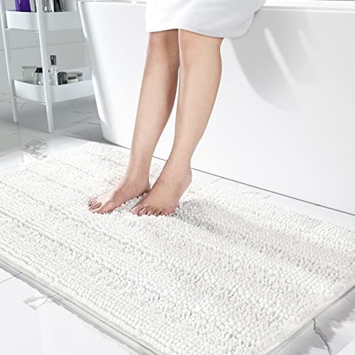 Yimobra Bathroom Rug Mat 36 x 24 Non Slip and Super Absorbent Bath MatMachine Washable Quick DryUltra Plush Chenille Shower Rugs for Bathroom Floor Sink Tub and Shower OutsideWhite