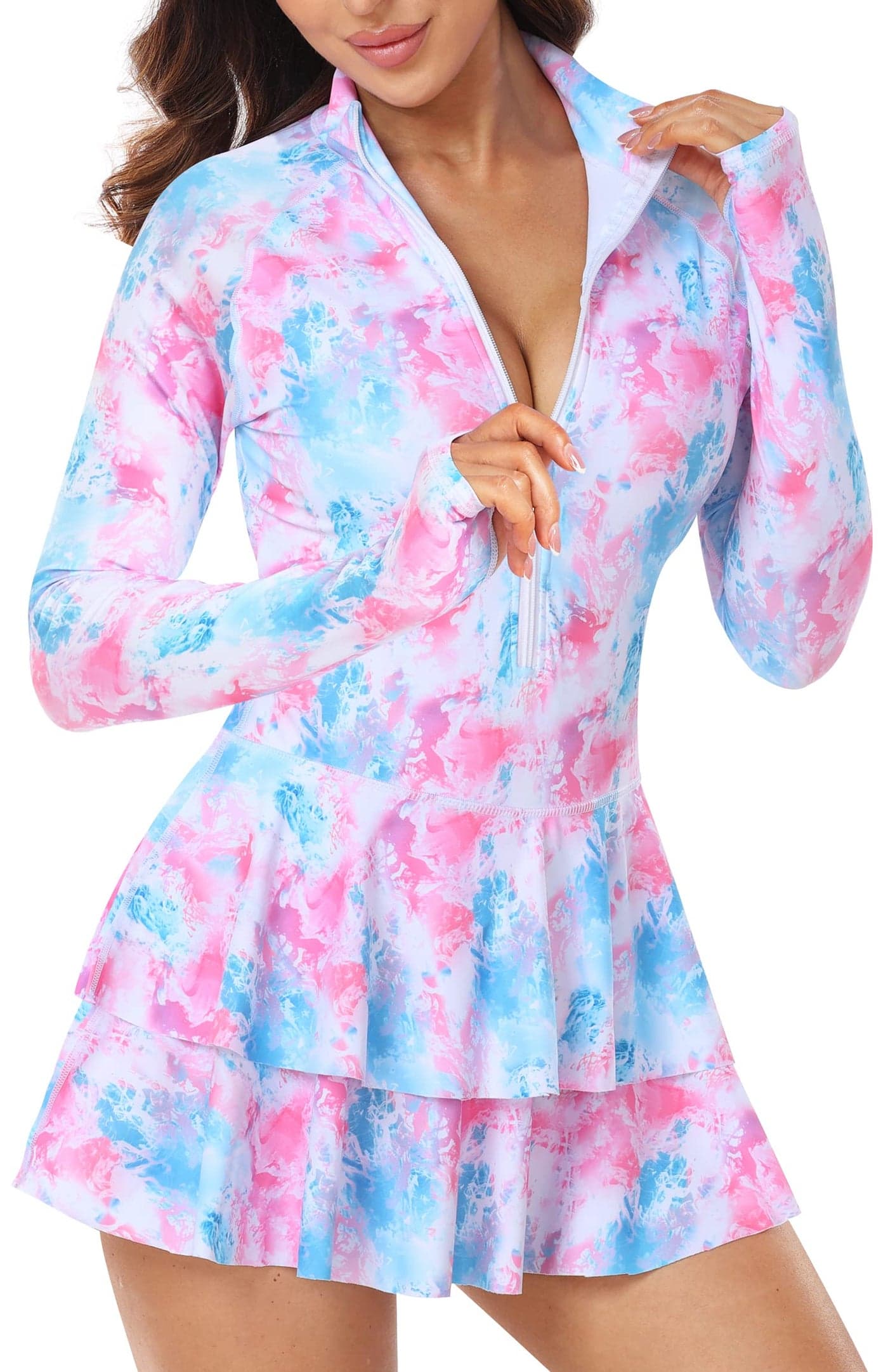 UNIQUEBELLA Rash Guard for Women, 1 Piece Modest Swimsuits for Women - Long Sleeve Swimsuits UV UPF 50+ Swim Shirt