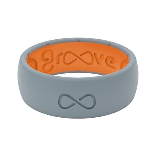 Groove Life Solid Storm Grey/Orange Ring - Breathable Silicone Wedding Rings for Men, Lifetime Coverage, Unique Design, Comfort Fit Ring - Size 10