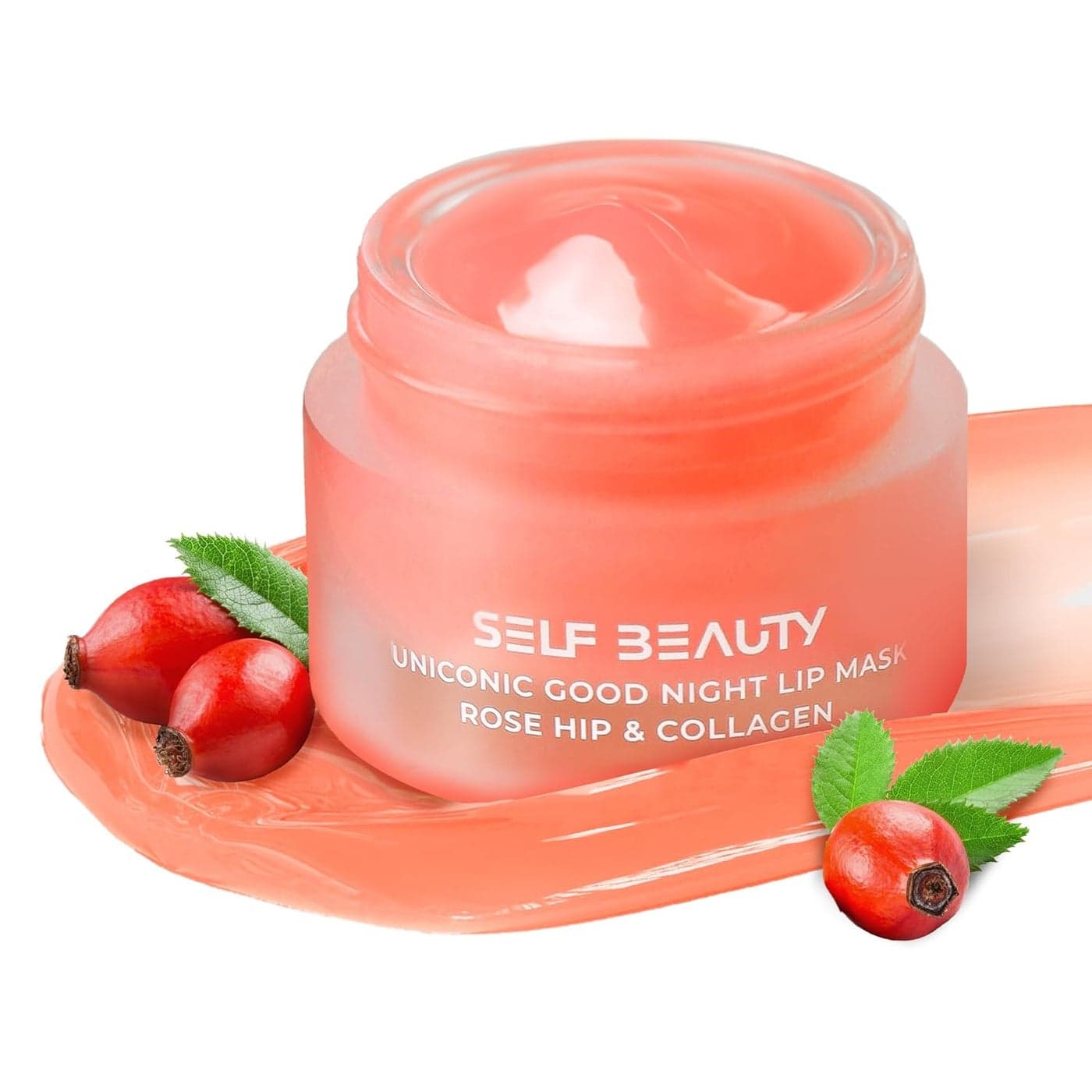 SelfBeauty Lip Mask Rosehip Collagen Vegan Lip Balm Lip Moisturizer Overnight Hydrating Lip Treatment with Collagen Peptide Lip Scrub Exfoliator Intensive Lip Repair 051floz