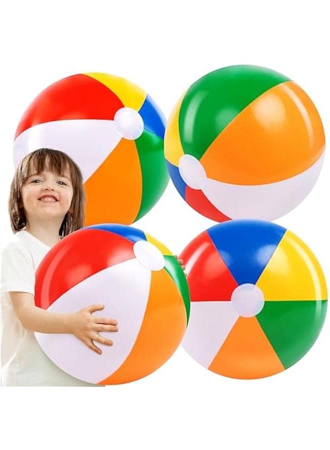 4-Pack 20 Beach Balls - Large Rainbow Beach Ball Inflatable Pool Toys for Party Supplies Decorations, Adults Kids Birthday Luau Summer Beach Water Games Beachball Party Favors