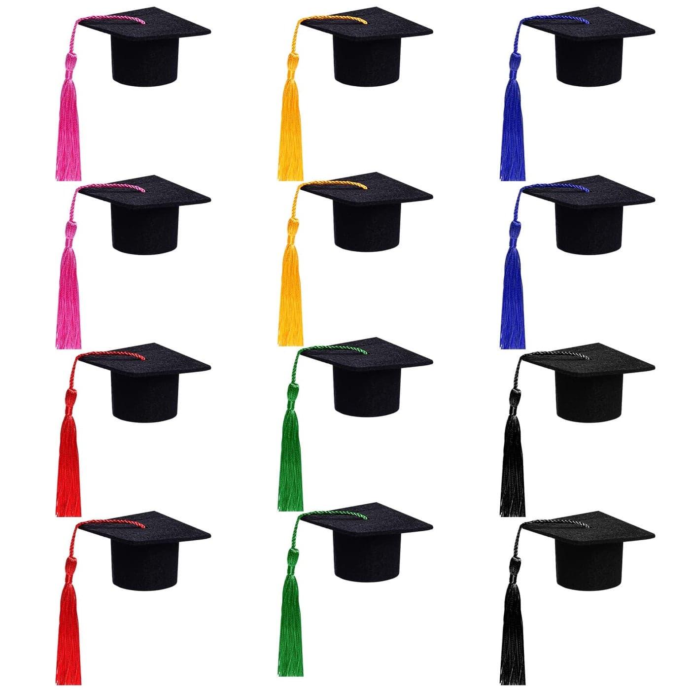 12 Mini Graduation Cap Bottle Toppers with Tassels Black Felt Crafts for Party Table Decorations Mixed