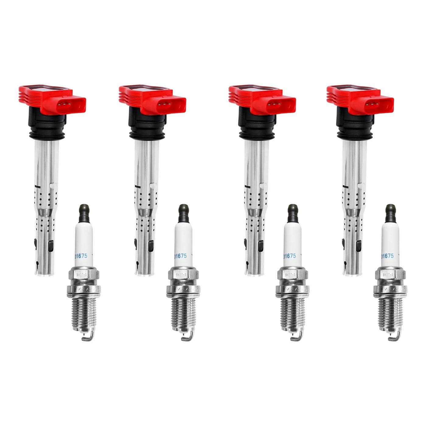 Ignition Coil Pack Spark Plugs Set of 4 Compatible with Audi A4 A5 TT Volkswagen CC Tiguan More 20L 20T Replaces 06E905115E UF529 06E905115A 06E905115C