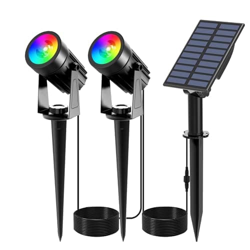 T-SUNUS RGB Solar Spot Lights Christmas, Metal Color Changing Landscape Spotlights IP65 Waterproof Spotlight 2-IN-1 Separated Panel for Outdoor Uplighting Garden Pathway Trees Flag Pond Yard Halloween