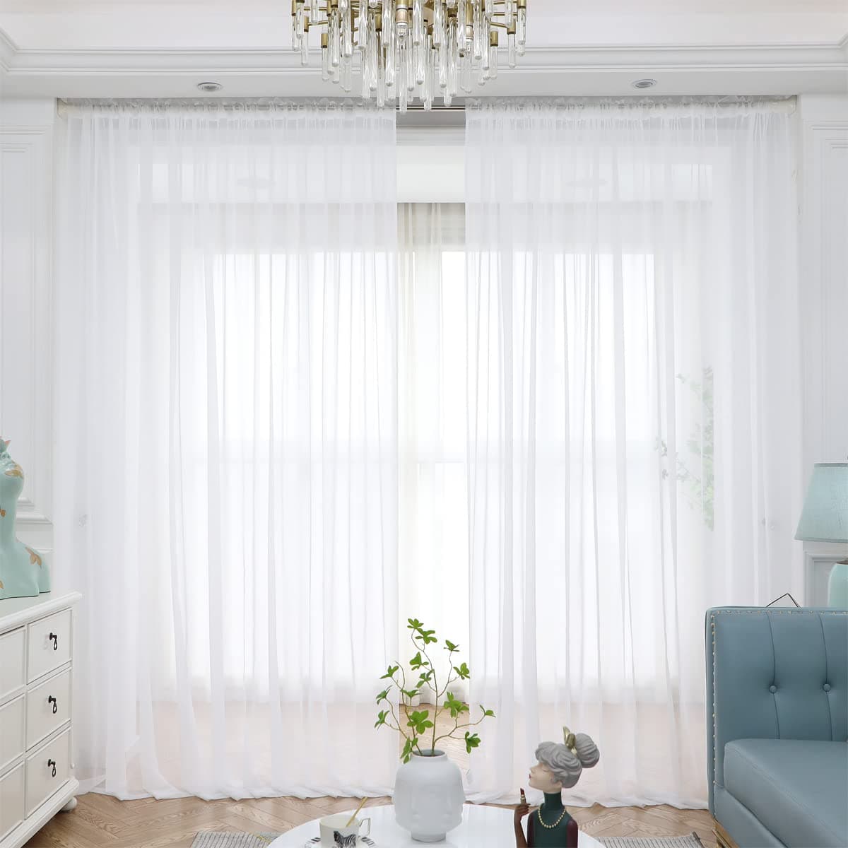 ABCHOME Sheer White Curtains 90 Inches Long Window White Sheer Curtain 2 Panels for Bedroom Children Living Room Yard