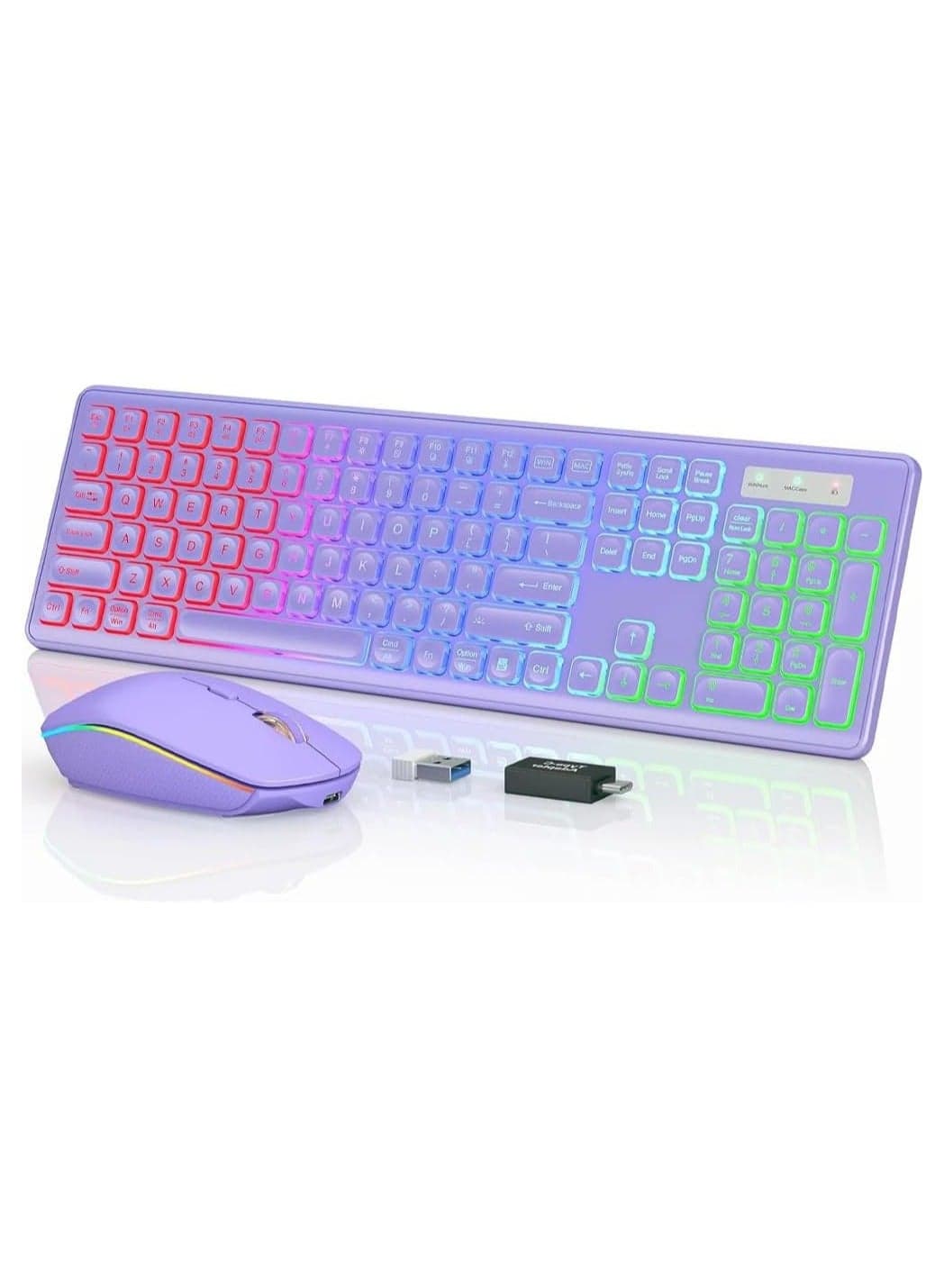 Backlit 2.4G Wireless Keyboard and Mouse Combo Rechargeable for Office Home, USB ChargingFull Size Ergonomic Tilt Angle Keyboard with Mouse for Mac OS, for Windows