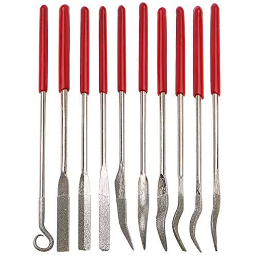 YAKAMOZ 10 Pcs Assorted Mini Diamond File Set Flat Needle Square Round Shape Rifler Files for Metal Jewelers Glass Wood Carving Craft Handy Curved Files Tool 3x140mm