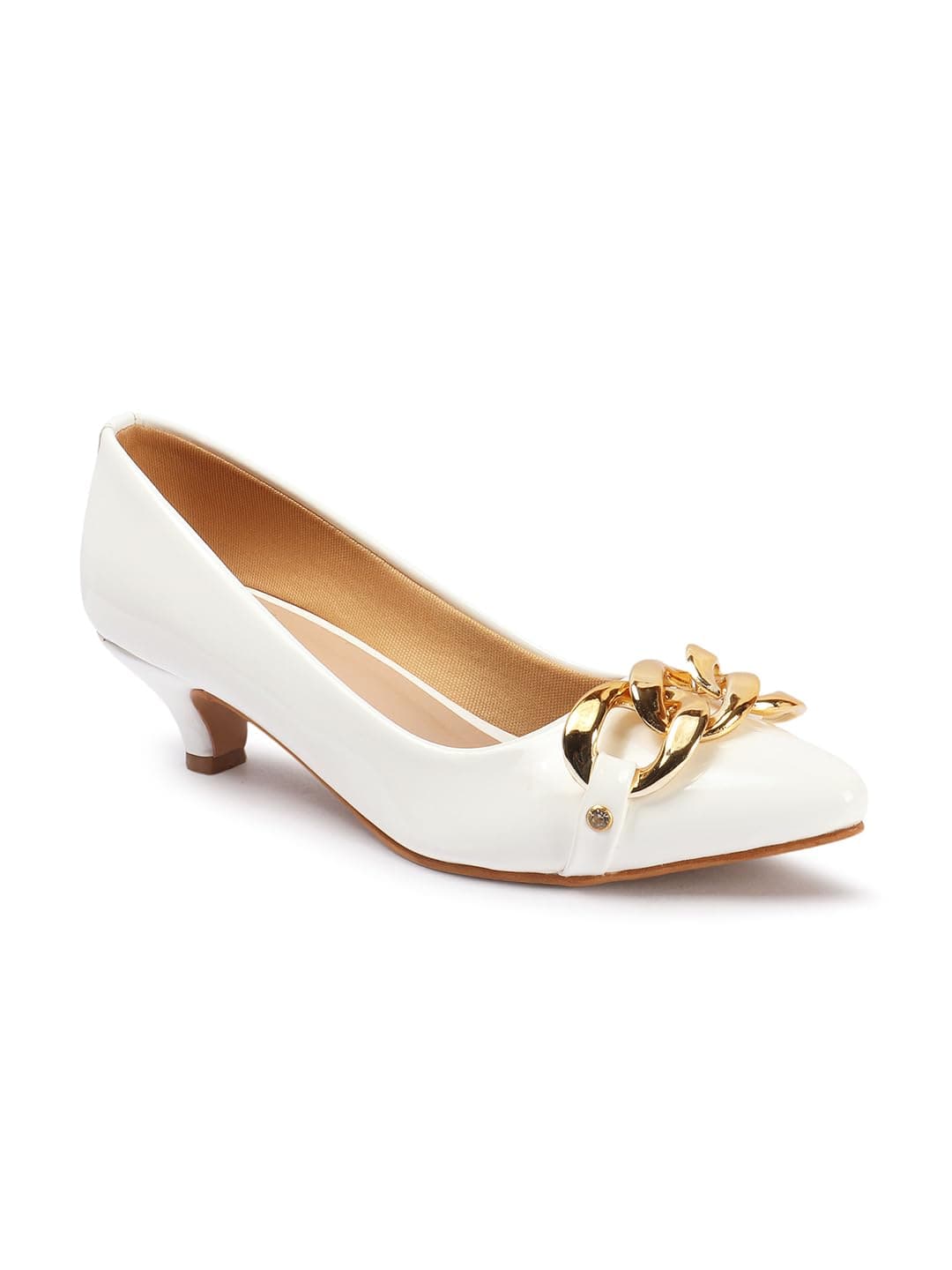 Carlton London Women White Stylish Slip-on Pump Shoes with Kitten Heels, Pointed Toe (41)