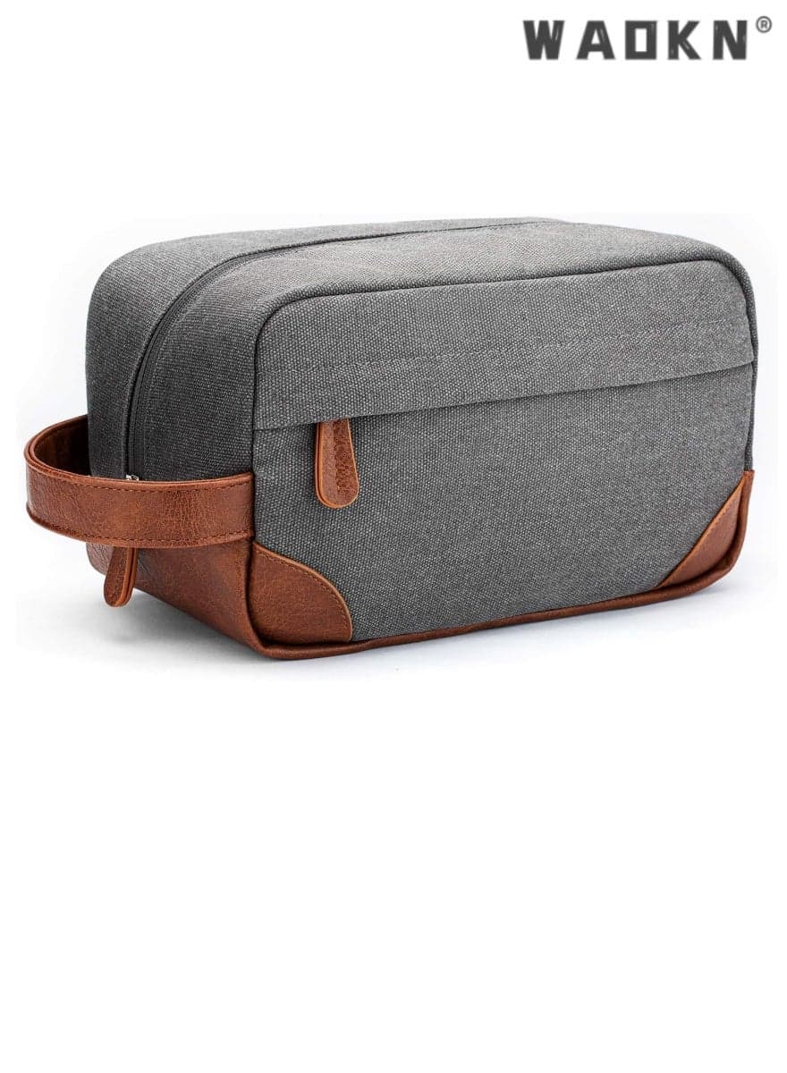 Men's Travel Hanging Toiletry Bag, Large Capacity Water-Resistant Canvas Shaving Kit, Multi-functional Dopp Kit Storage Bag(grey)