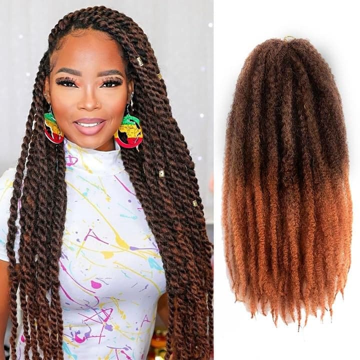 ToyoTress Marley Twist Braiding Hair 18 Inch 6 Packs Marley Twist Crochet Hair Ombre Brown Long Afro Kinky Curly Marley Hair For Faux Locs Crochet Braids Synthetic Braiding Hair 18 Inch T306P