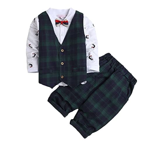 Hopscotch Boys Cotton Check Waistcoat Shirt And Pant Set In Multi Color For Ages 3-4 Years (Sn-2139910, Regular Fit)