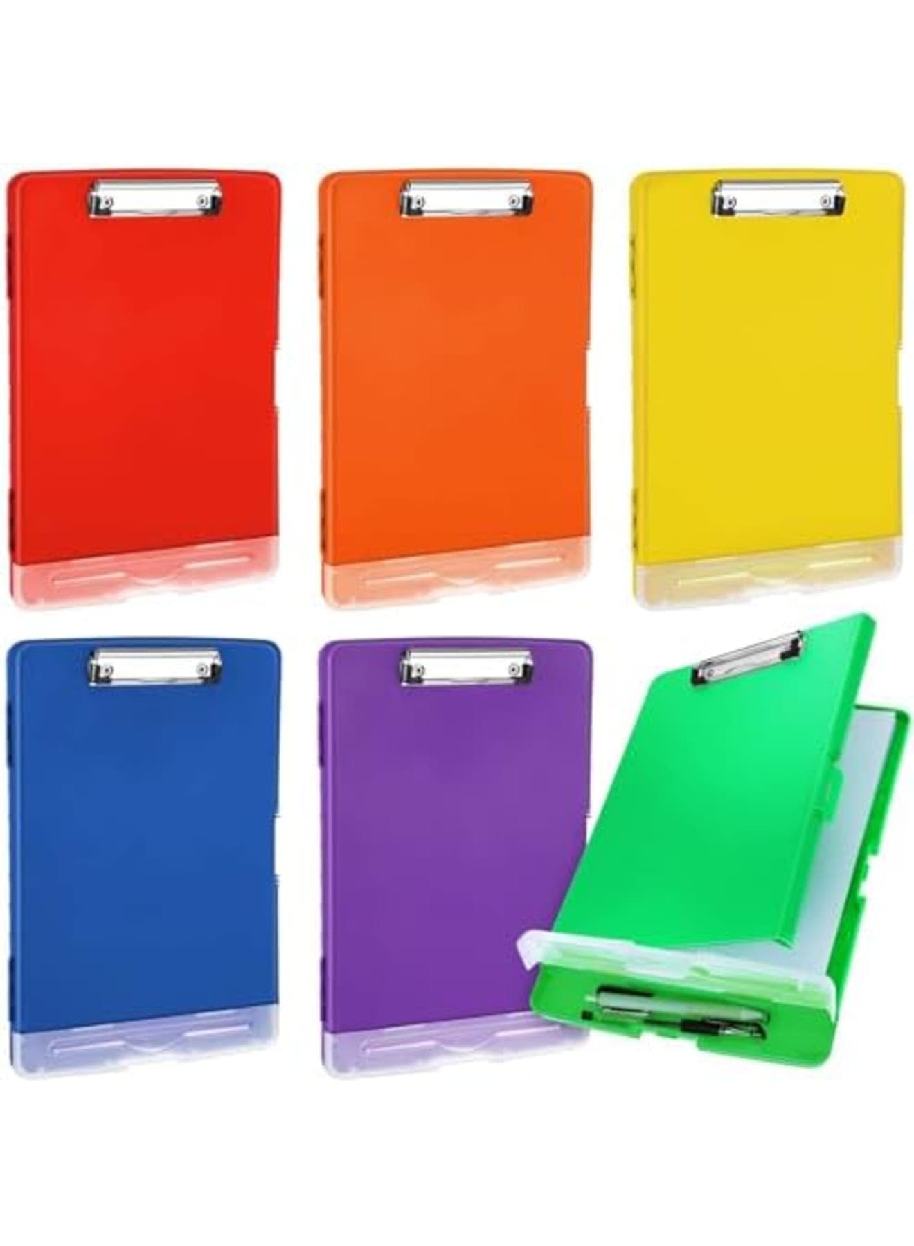 6 Pcs Plastic Clipboard with Storage for Office & School - Heavy Duty Waterproof Clipboard Folder, A4 Nursing Holder with Extra Storage Compartment, Durable & Colorful Design (Bright)