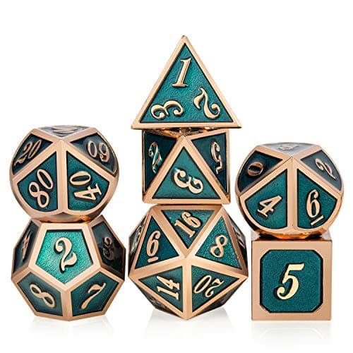 Teal DD Metal Dice SetDNDND 7 PCS Metallic Dungeons and Dragons Dice with Free Metal Case for DD Game Role Playing Teal and Copper