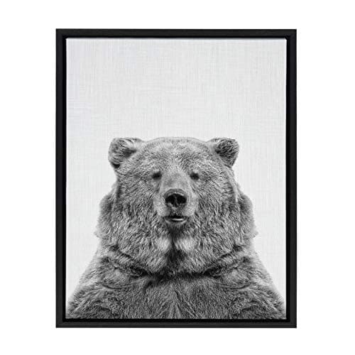 Kate and Laurel Sylvie Bear Animal Print Black and White Portrait Framed Canvas Wall Art by Simon Te Tai, 18x24 Black, Cute Bear Wall Art for Bedroom, Entryway, Living Room, Or Nursery