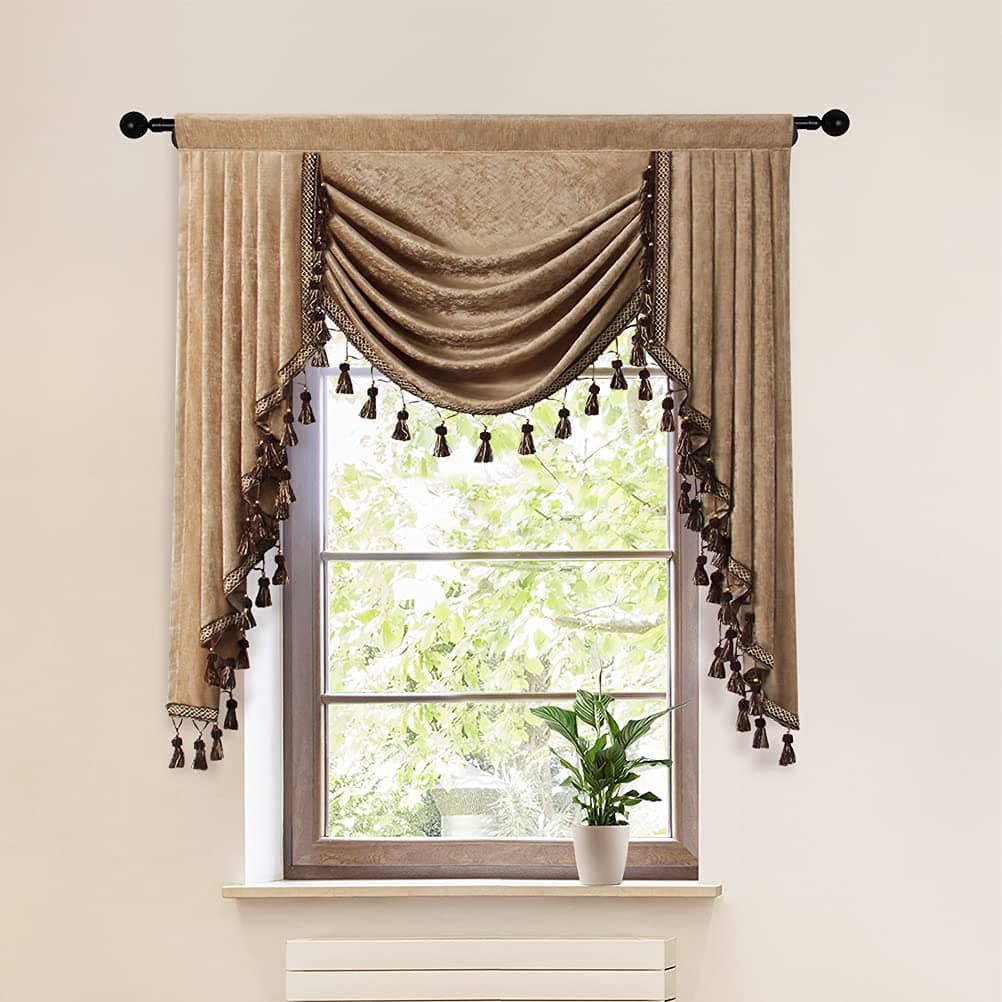 ELKCA Thick Chenille Window Curtains Valance for Living Room Coffee Waterfall Valance for BedroomRod Pocket W39 inches 1 Panel
