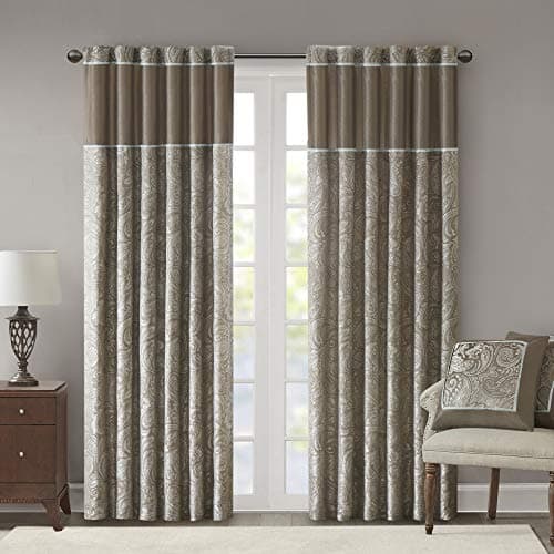 Madison Park Aubrey 2 Panel Curtain Faux Silk Paisley Jacquard Rod Pocket Curtain for Living Room Kitchen Room Darkening Window Drape for Bedroom and Dorm 2PK 50x84 Taupe