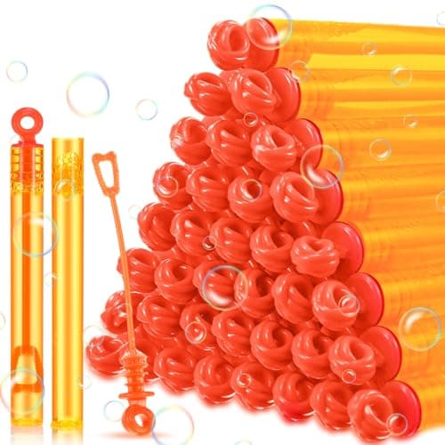 Shappy 100 Pcs Bubble Party Favor for Kid Mini Bubble Wand Bulk for Summer Outdoor Toy Birthday Beach Wedding Gift Goodie Bag Stuffer for Toddler Girl Boy Orange