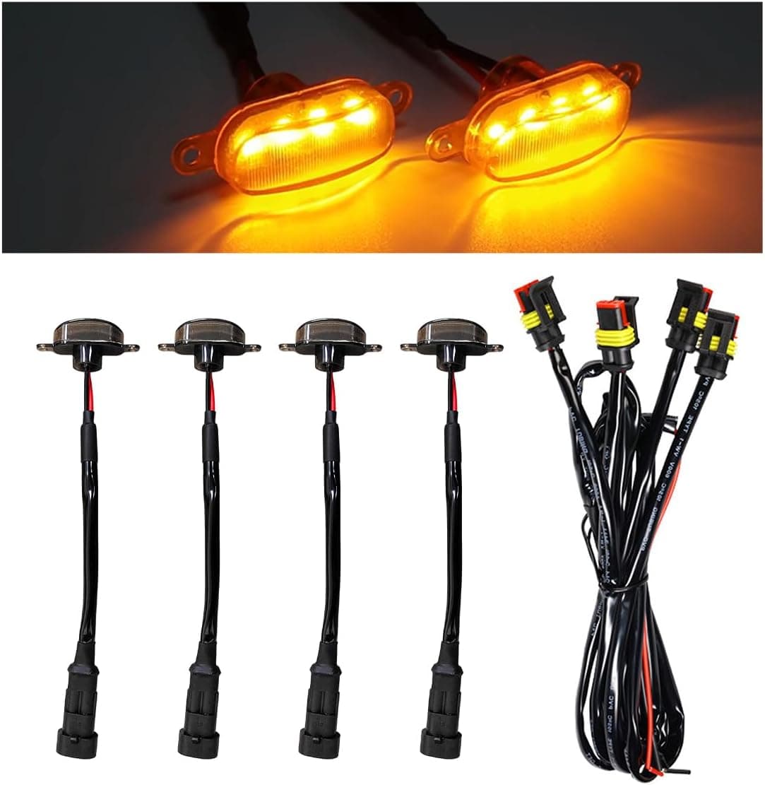Ohleats 4PCS LED Front Grille Light with Wiring Harness - Waterproof Decorative Lamp for F150 F250 F350 (Black & Yellow)