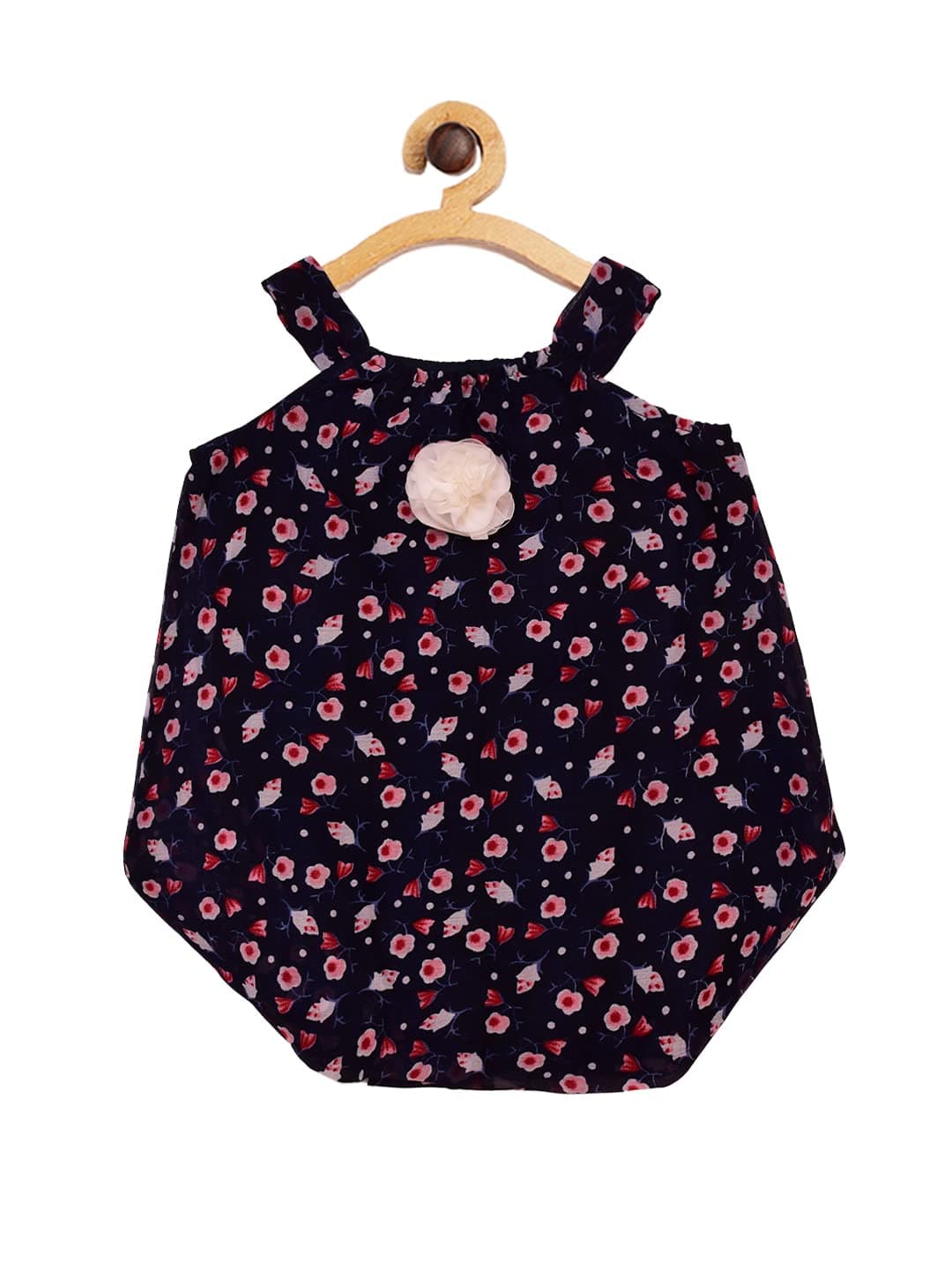 CREATIVE KIDS Baby Girls Floral Print Romper Dress with Lining Snap Button (Dark Blue;9-12 Months)