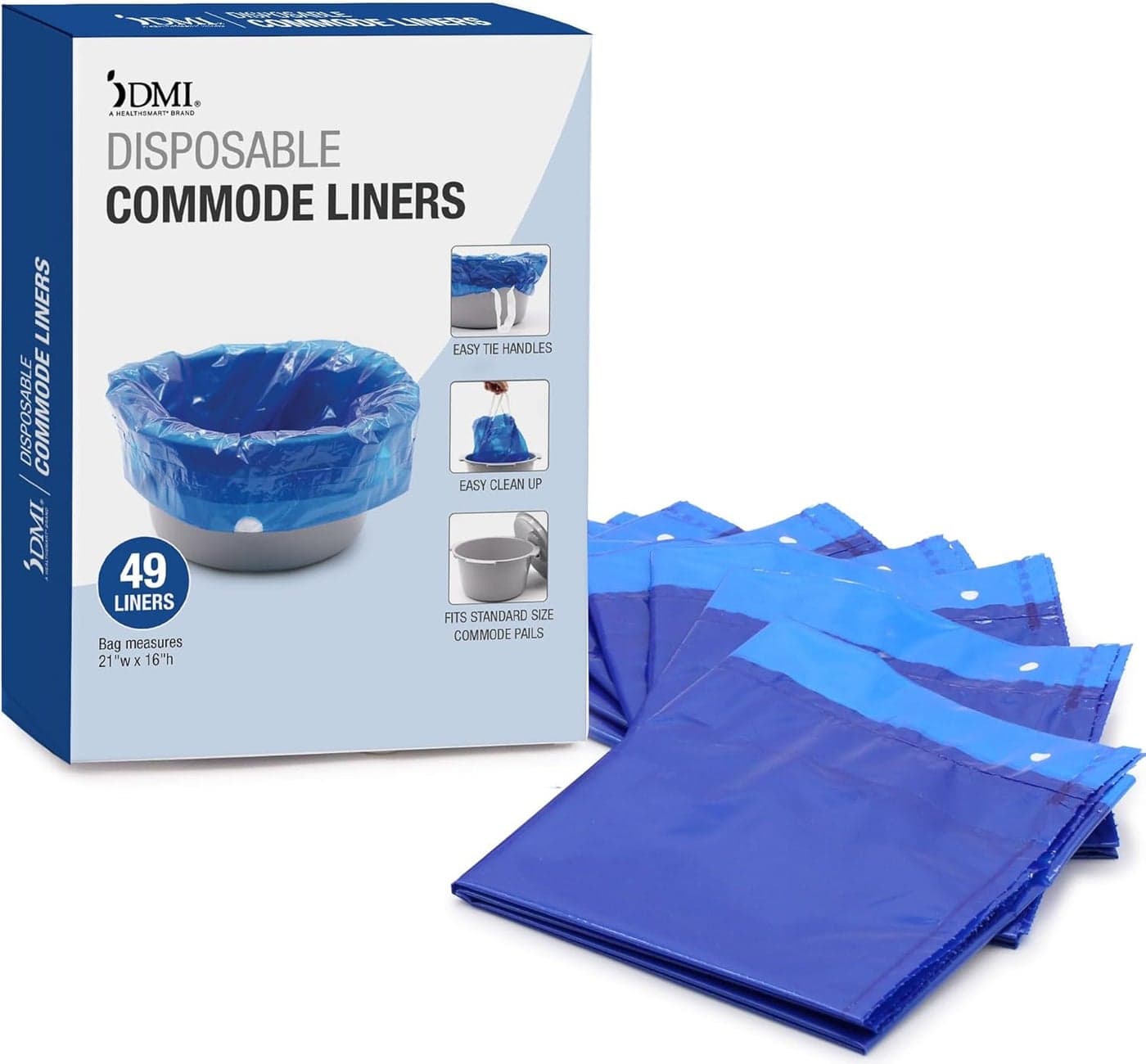 DMI Disposable Commode Liners Mess Free Clean Up Easy Tie Handles Disposable FSA HSA Eligible Dark Blue Color 7 Pack of 7 liners