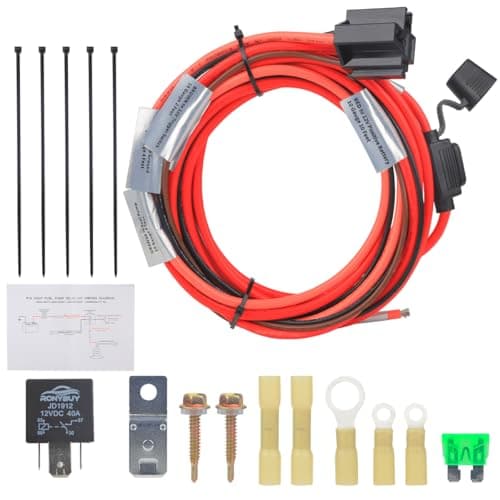 Ronybuy Electric Fuel Pump Relay Kit 12V Fuel Pump Bypass Harness 40 AMP Waterproof Relay Wiring Kit Electric Switches Universal Fit 12Volt System PN 30247 Heavy Duty Long Wires