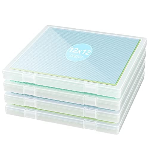 Denkee 12 x 12 Paper Storage, 4 Pack Scrapbook Paper Organizer Storage, Craft Organizers Box, Portable Storage Containers for Board Game, Craft, Art Supplies